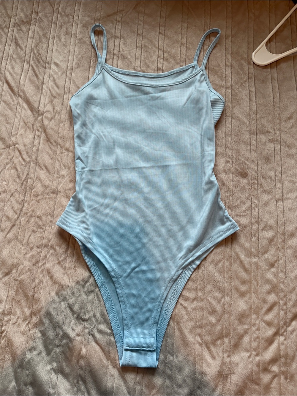 Kids Light Blue Ribbed One-Piece Swimsuit
